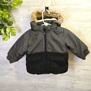 H&M Kids' Gray and Black Jacket With Faux Fur Trimmed Hood. Sz 9M